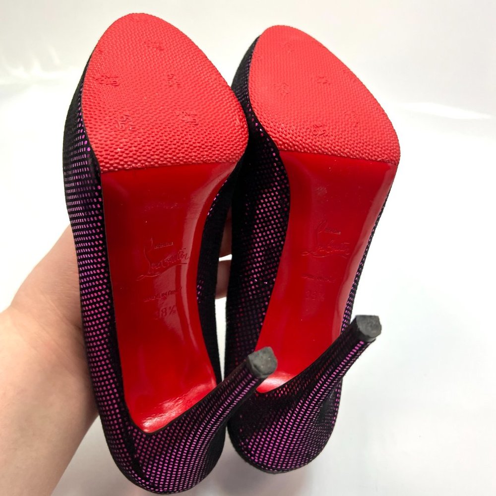 Christian Louboutin Very Prive 120 Purple Black Metallic Suede Heels 38.5 - Picture 8 of 8